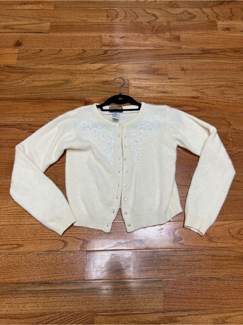 Classic Cream Embellished Cardigan Sweater vintage Y2K beaded